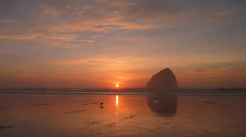 Beach Sunset with Ocean Monolith Time Lapse Stock Footage 34197444