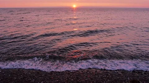 Beach Sunset with Ocean Waves Stock Footage 53825622