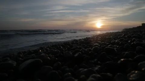 Beach at Sunset with Orange Sky | HD 1080 Stock Footage 47716443