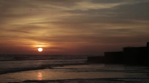 Beach at Sunset with Orange/Red Sky | HD 1080 Video stock 47716383