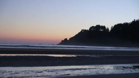 Beach Sunset over Mountain, Pacific Northwest Stock Footage 341366485