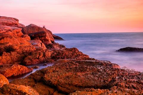 The beach at sunset Foto stock