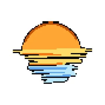 Beach sunset pixel art vector illustration Stock Illustration