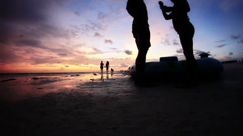 Beach Sunset Sihouette Stock Footage 35365239