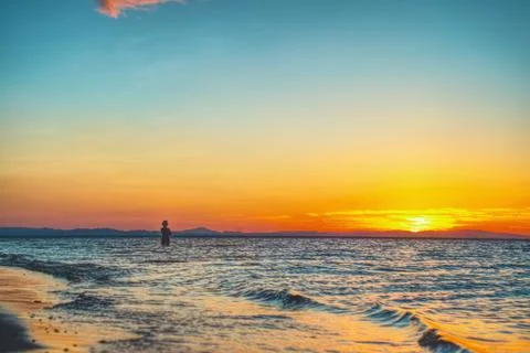 Beach Sunset Silhouette Stock Photos