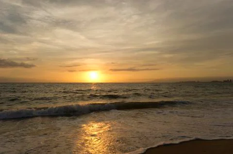 Beach Sunset Sky Waves Ocean Stock Photos