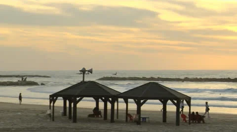 Beach at Sunset Tel Aviv Stock Footage 25135850