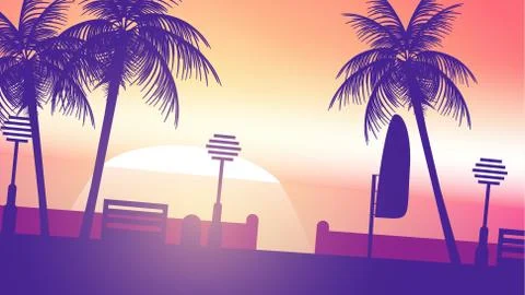 Beach Sunset Walkway - Vector Illustration Stock Illustration