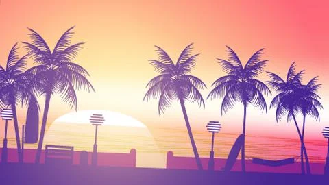 Beach Sunset Walkway - Vector Illustration Stock Illustration