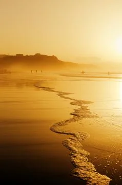 Beach at sunset with wave foam Stock Photos