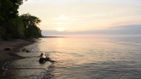 Beach Sunset Waves Crashes At Shore Video stock 91178549