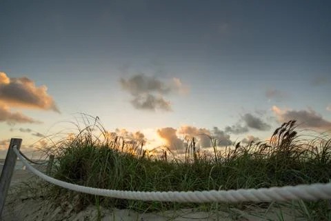 Beach Sunset with White Rope Stock Photos
