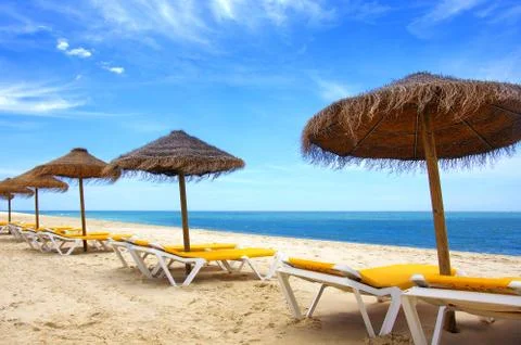 Beach sunshades Stock Photos