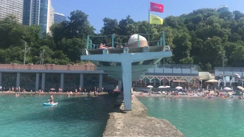 Beach / Sup / Flags / Sea / SUP surfing Stock Footage 200157416