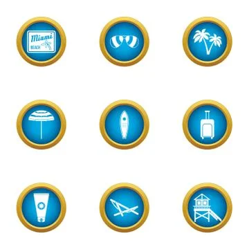 Beach superintendence icons set, flat style Stock Illustration