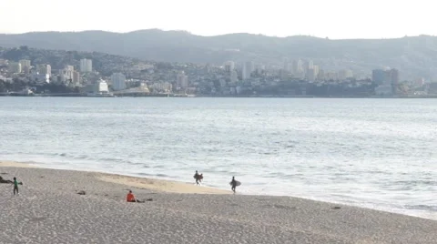 Beach surf &amp; city 2 Stock Footage 46396347