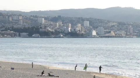 Beach surf &amp; city Stock Footage 46394764