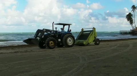 Beach sweaper-pollution trash cleaner tractor truck 8 Stock Footage 8980984