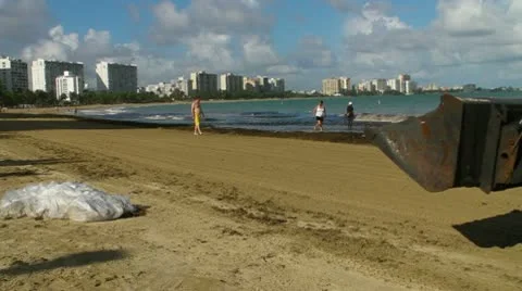 Beach sweaper-pollution trash cleaner tractor truck 4 Stock Footage 8981246