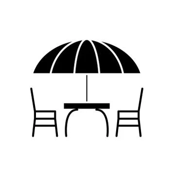 Beach table and chairs black icon, vector sign on isolated background. Beach Illustrazione stock