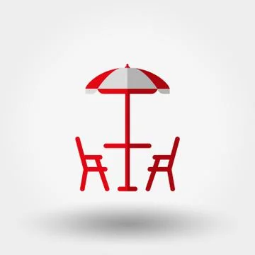 Beach table under an umbrella and chairs Stock Illustration