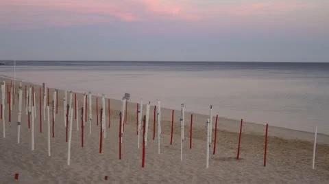 Beach tents at sunset Stock Footage 11217920