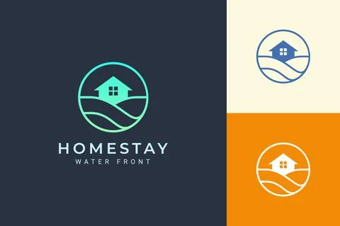 Beach theme resort or real estate logo with sea wave and circle Illustrazione stock