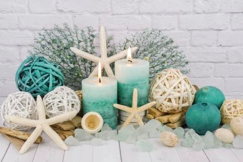 Beach theme spa concept with ocean elements Stock Photos