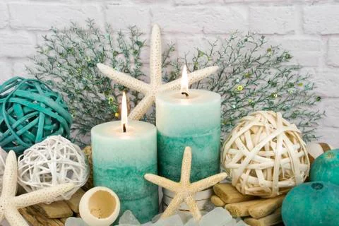 Beach theme spa concept with ocean elements Stock Photos