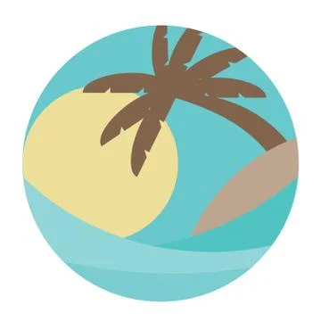BEACH THEME. vector illustration of the wave, tropical island palm trees and the Stock Illustration