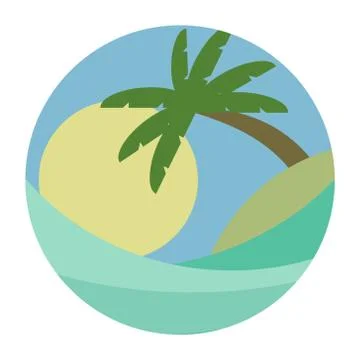 BEACH THEME. vector illustration of the wave, tropical island palm trees and the Stock Illustration