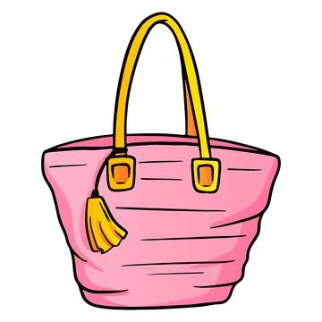 Beach things beach bag pink wicker cartoon style Stock Illustration