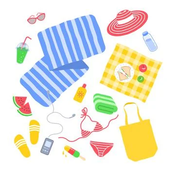 Beach things seaside summer vacation illustration Stock-Illustration