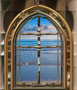 Beach through the window Stock Photos