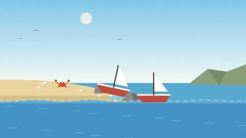 Beach tides rising and falling with boats Vídeo Stock 348622374