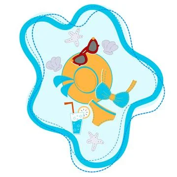 Beach time composition. Cartoon flat style illustrations. Stock Illustration