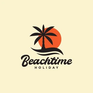 Beach time holiday sunset coconut trees simple vintage logo design vector i.. 스톡 일러스트