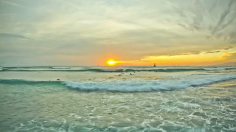 Beach Time Lapse Sunset Surfers Stock Footage 31863733