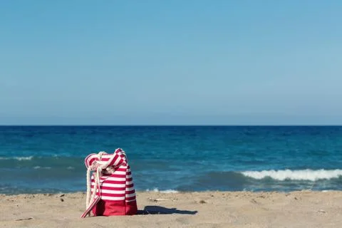 Beach tote on a beach Stock Photos
