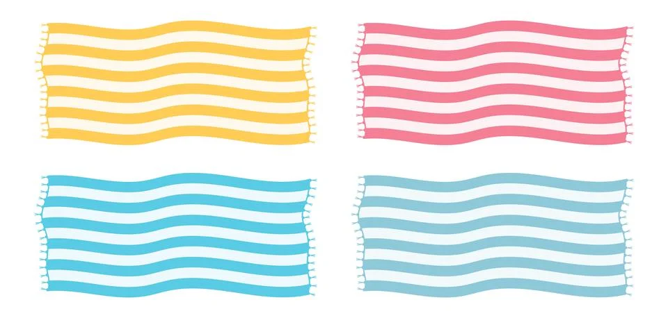 Beach towel, set of colored beach towels isolated on a white background. Stock Illustration