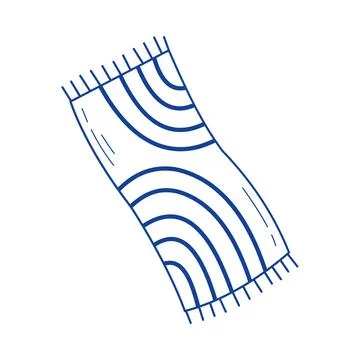 Beach towel vector blue line art doodle summer accessory icon for vacation Ilustração Stock