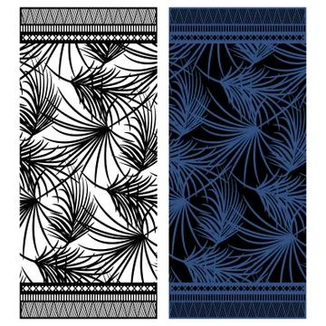 Beach towel vector design with palm leaves and borders. Stock Illustration