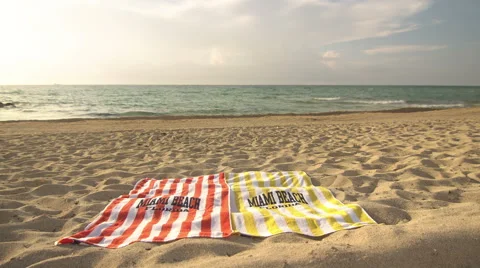 Beach towels on Miami Beach Stock Footage 66500034