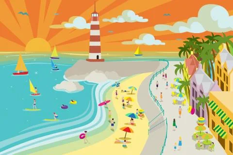 Beach Town Illustration Stock Illustration