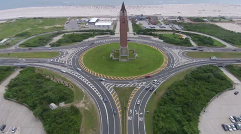 Beach Traffic Circle and Needle Tower Stock Footage 44346888