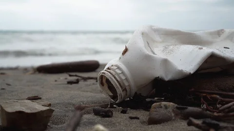 Beach Trash Plastic Bottle On Sand Stock Footage 90459828