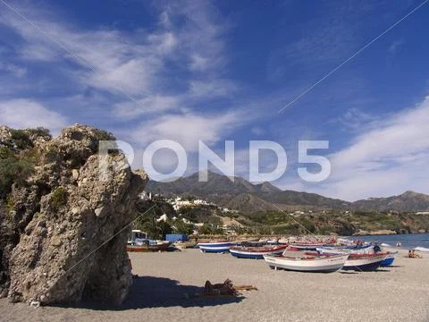 Beach travel playa burriana nerja malaga spain Stock Photos