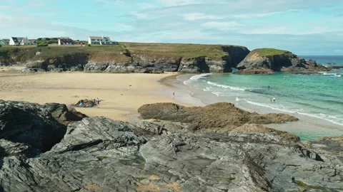 The Beach at Treyarnon Beach, Cornwall, England Stock Footage 341452841