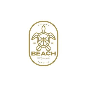 Beach turtle with coconut tree logo vintage Stock Illustration