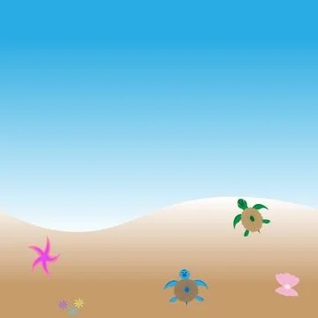 On the beach, two small sea turtles are crawling towards the sea Stock Illustration